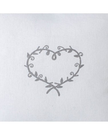 Coussin déhoussable au cur brodé coton blanc brodé gris 40 x 40