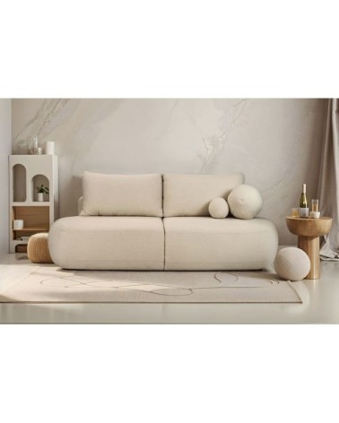 Canapé convertible fabio 4 places en tissu bouclette - beige