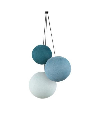 Suspension 3 globes bleu canard-denim-azur