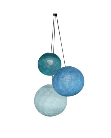 Suspension 3 globes bleu canard-denim-azur