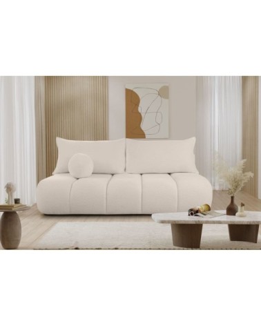 Canapé convertible droit 3 places merry en tissu bouclette beige