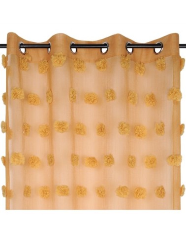 Voilage fantaisie à pompons polyester moutarde 260 x 140