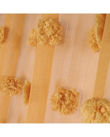 Voilage fantaisie à pompons polyester moutarde 260 x 140