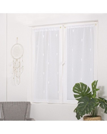 Paire de vitrages droits brodée telline polyester blanc 90 x 60