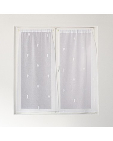 Paire de vitrages droits brodée telline polyester blanc 90 x 60