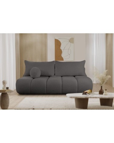 Canapé convertible droit 3 places merry en tissu bouclette gris foncé