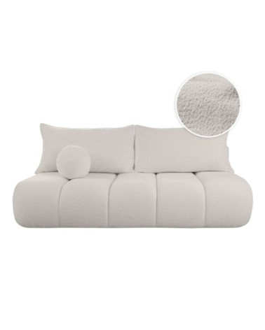 Canapé convertible droit 3 places merry en tissu bouclette blanc cassé