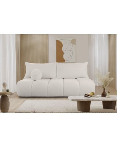 Canapé convertible droit 3 places merry en tissu bouclette blanc cassé