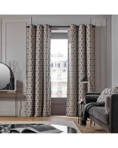 Rideau à oeillets noirs doublé 136x350 cm Naturel et noir