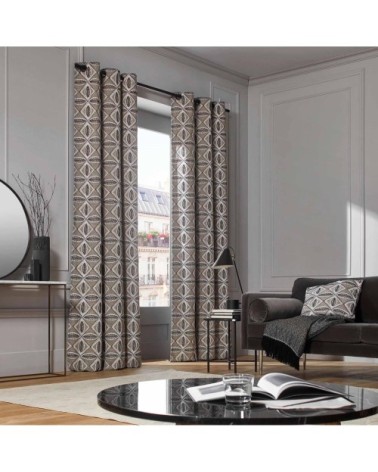 Rideau à oeillets noirs doublé 136x350 cm Naturel et noir