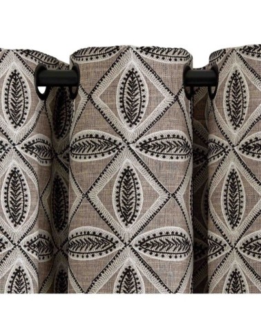 Rideau à oeillets noirs doublé 136x350 cm Naturel et noir