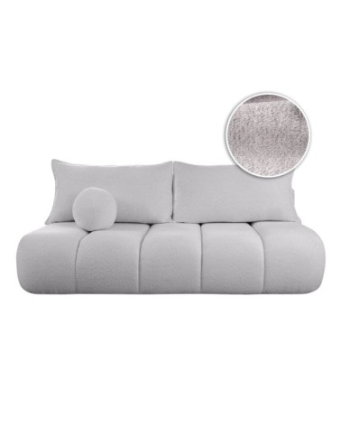 Canapé convertible droit 3 places merry en tissu bouclette gris clair