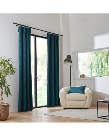 Rideau panneau 145x280 cm Bleu canard et noir