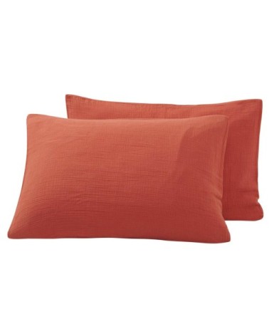 Lot de 2 taies d'oreiller en gaze de coton terracota 50x70 cm