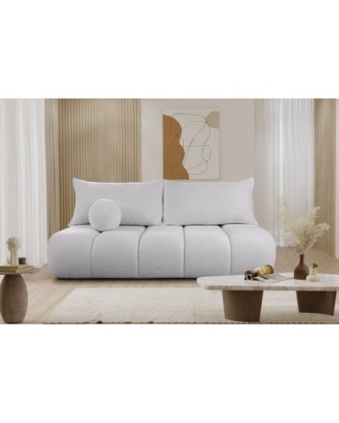 Canapé convertible droit 3 places merry en tissu bouclette gris clair