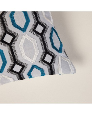 Housse de coussin 28x47 cm Gris et bleu lagon