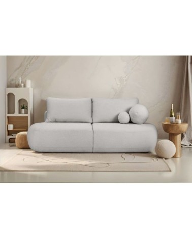 Canapé convertible fabio 4 places en tissu bouclette - gris clair