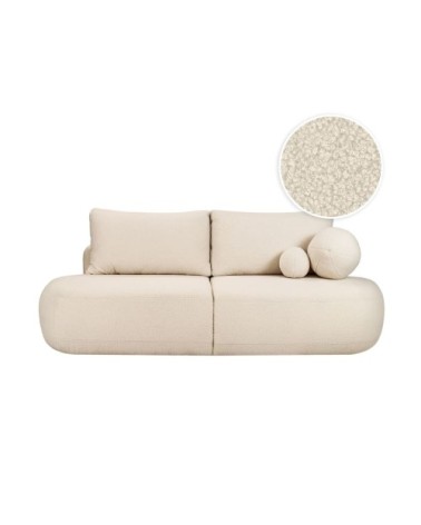 Canapé convertible fabio 4 places en tissu bouclette - blanc cassé