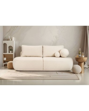 Canapé convertible fabio 4 places en tissu bouclette - blanc cassé