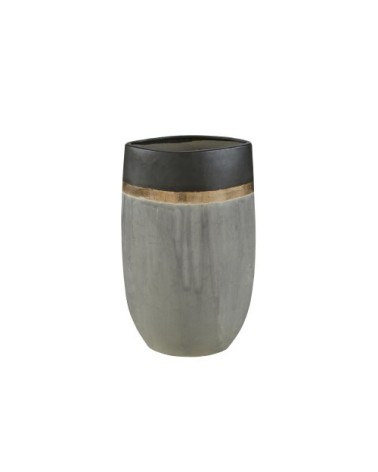 Vase en grès gris anthracite, gris souris et doré H67