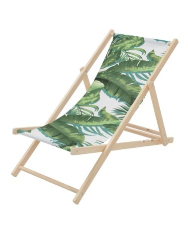 Chaise longue pliante chilienne bois/tissu motif tropical 3 positions