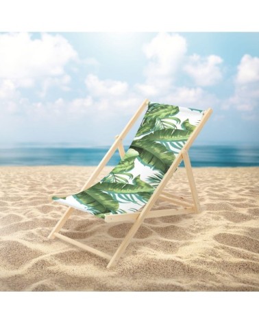 Chaise longue pliante chilienne bois/tissu motif tropical 3 positions