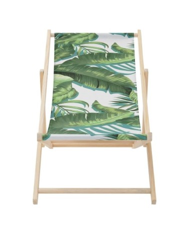 Chaise longue pliante chilienne bois/tissu motif tropical 3 positions