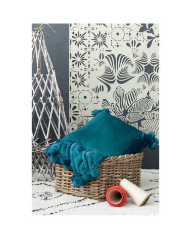 Coussin  pompons en polyester paon 45 x 45