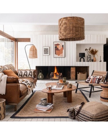 Suspension tressée en jacinthe d'eau beige et métal D53