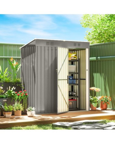 Abri de jardin porte verrouillable aérations métal gris clair
