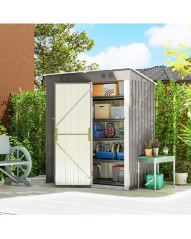Abri de jardin porte verrouillable aérations métal gris clair