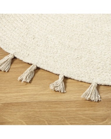 Tapis rond à pompons en coton écru D100