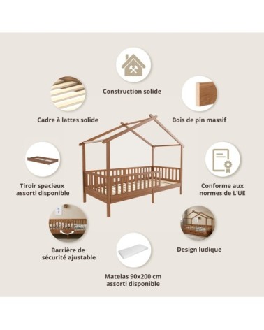 Lit cabane en bois marron 90x200 cm