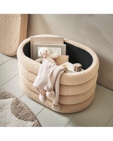 Pouf de rangement en polyester beige