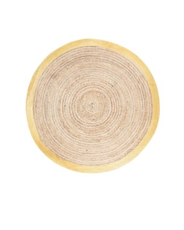 Tapis rond tressé en jute et coton contour doré D180