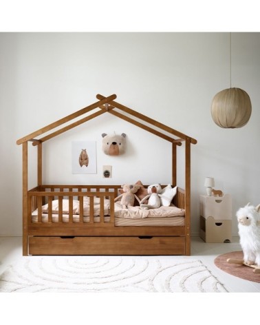 Lit cabane en bois marron 80x160 cm