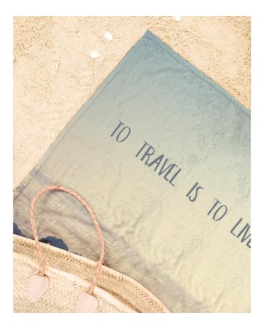 Serviette de plage en éponge-velours en bleu & gris 90x180