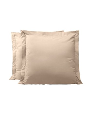 Lot de 2 taies d'oreillers en percale de coton beige foncé 65x65 cm