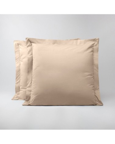 Lot de 2 taies d'oreillers en percale de coton beige foncé 65x65 cm