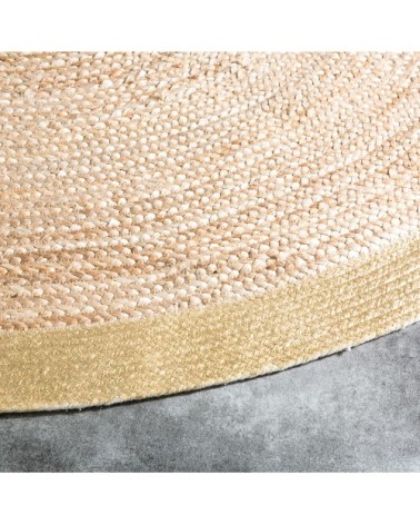 Tapis rond tressé en jute et coton contour doré D180