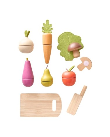 Fruits et légumes à couper en bois vert
