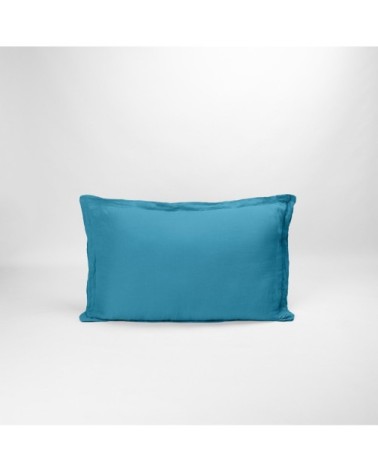 Taie d'oreiller naturelle en lin bleu pétrole 50x70 cm