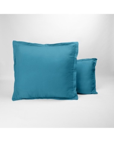 Taie d'oreiller naturelle en lin bleu pétrole 50x70 cm