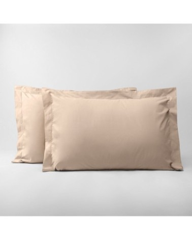 Lot de 2 taies d'oreillers en percale de coton beige foncé 50x70 cm