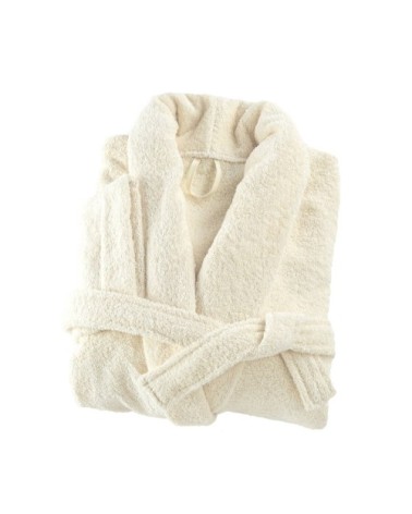 Peignoir éponge col chale en coton ivoire m