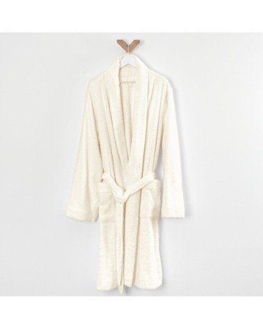 Peignoir éponge col chale en coton ivoire m