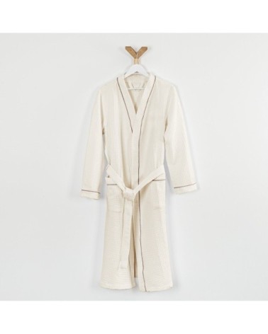 Peignoir nid d'abeille en coton beige l