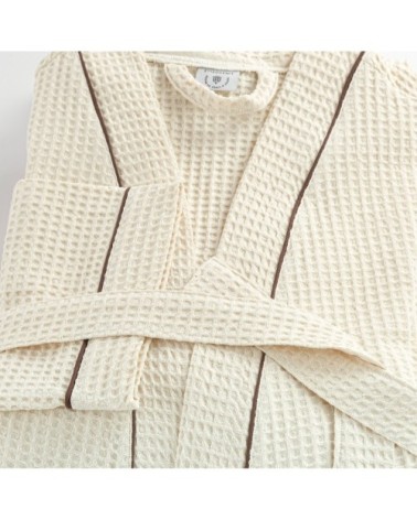 Peignoir nid d'abeille en coton beige l