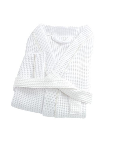 Peignoir nid d'abeille en coton blanc l