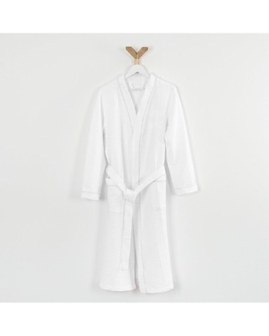 Peignoir nid d'abeille en coton blanc l